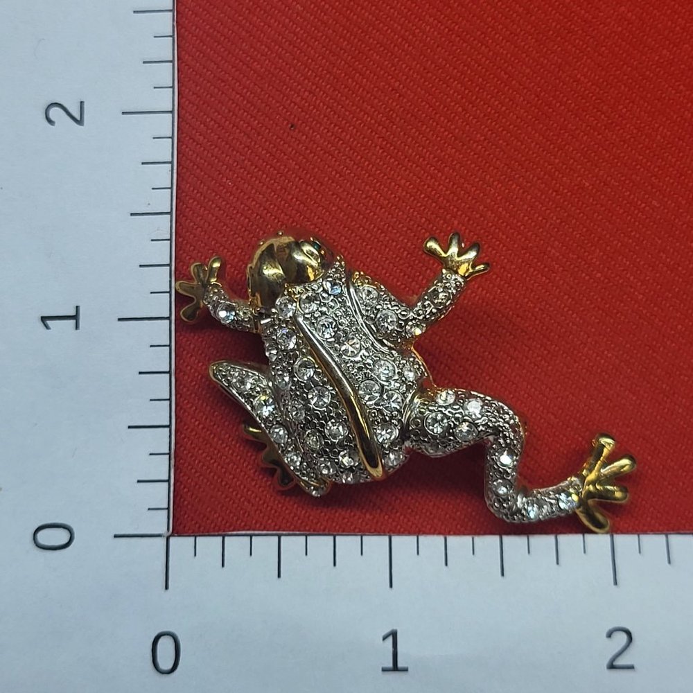 Vintage Rhinestone Frog Toad Brooch Pin - Picture 11 of 12